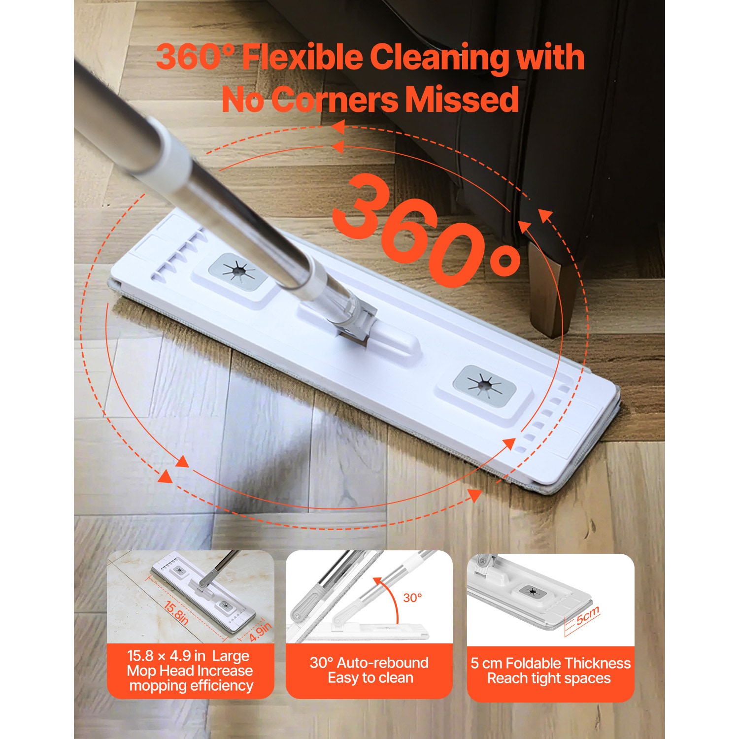 Flat Mop And Bucket Set With Wringer And 3 Microfiber Pads_voghion.com